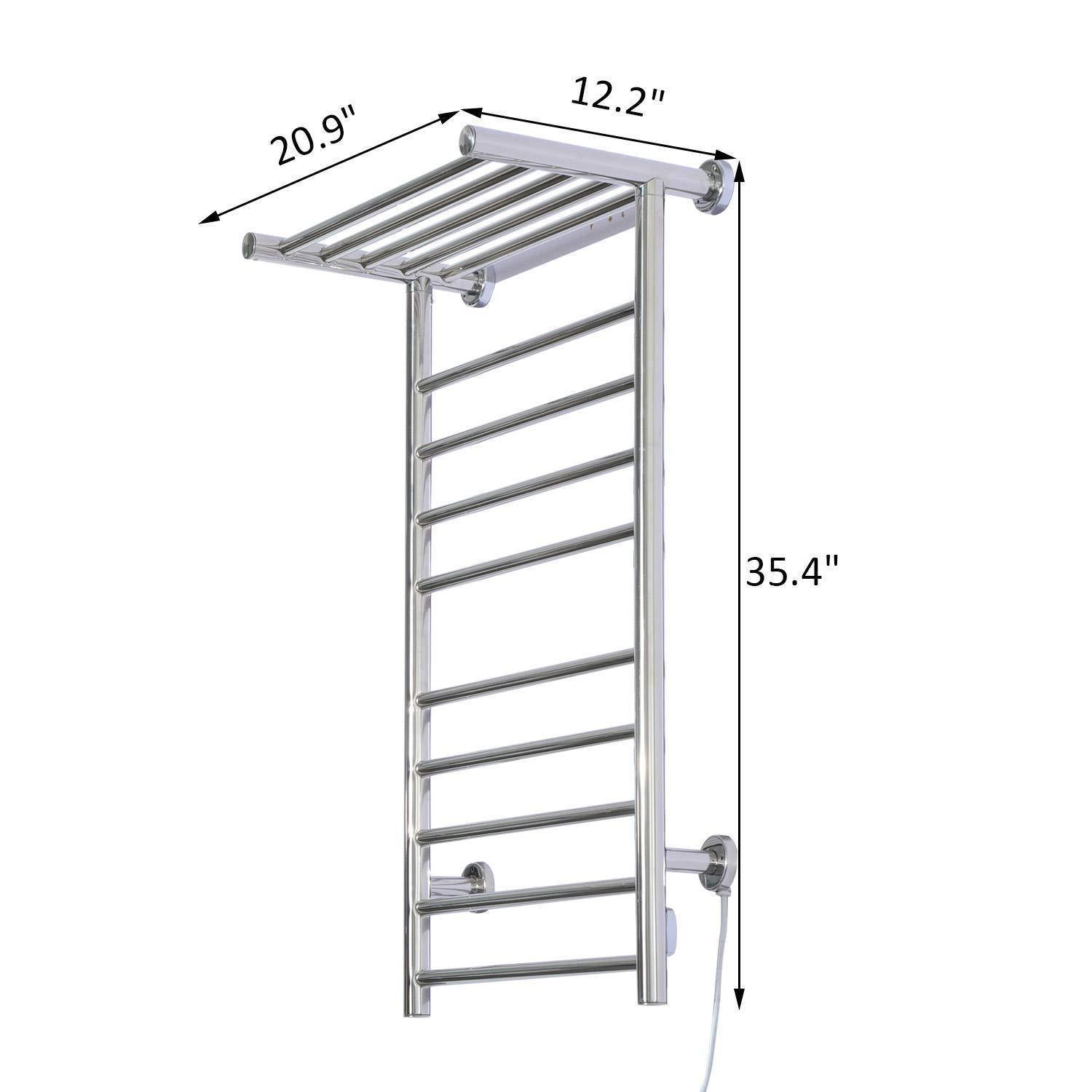 Cheap fdinspiration 35 5 electric wall mounted stainless steel bathroom towel warmer dryer heated rail w 9 bars top shelf rack with ebook