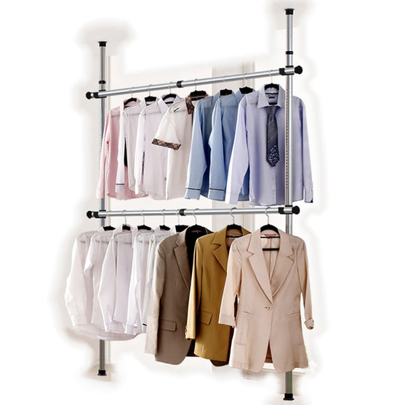 GoldCart 38mm Diameter Pole Long Crossbar Portable Indoor Garment Rack Tools-Free DIY Coat Hanger Clothes Wardrobe 2 Poles 2 Bars. 90kg Loading per Bar. Free Reach Hook. Space Fit Saver.[3802]