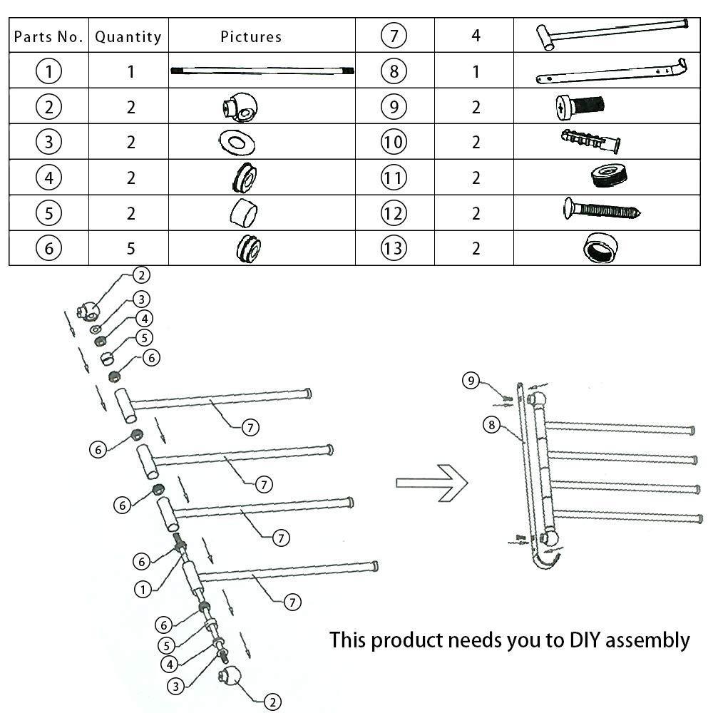 Related ybemarket towel rack swivel towel bar bathroom 304 stainless steel wall mounted swing towel 4 swing arms diy swivel organizer for saving space multiple wall mount bar