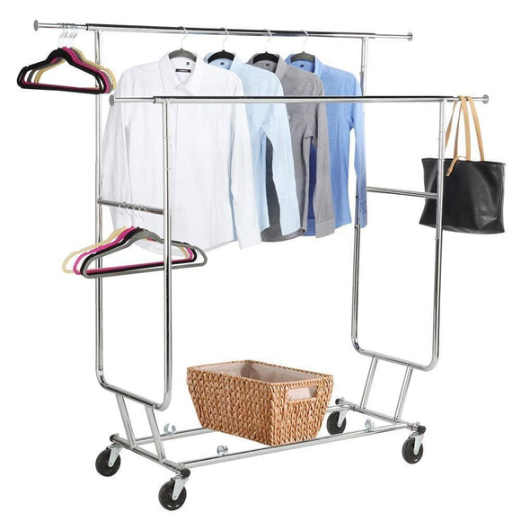 Yaheetech Commercial Grade Garment Rack Rolling Collapsible Rack Hanger Holder Heavy Duty Double Rail Clothes Rack Extendable Clothes Hanging Rack 2 Omni-Directional Casters w/Brake,250 lb Capacity