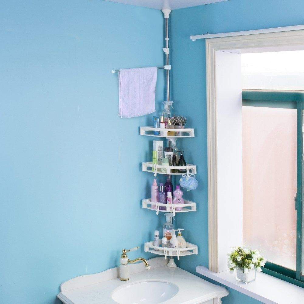 Save baoyouni bathroom shower storage corner caddy tension pole 4 tier bathtub caddies shelf rod organizer rack with towel bar extra large trays ivory