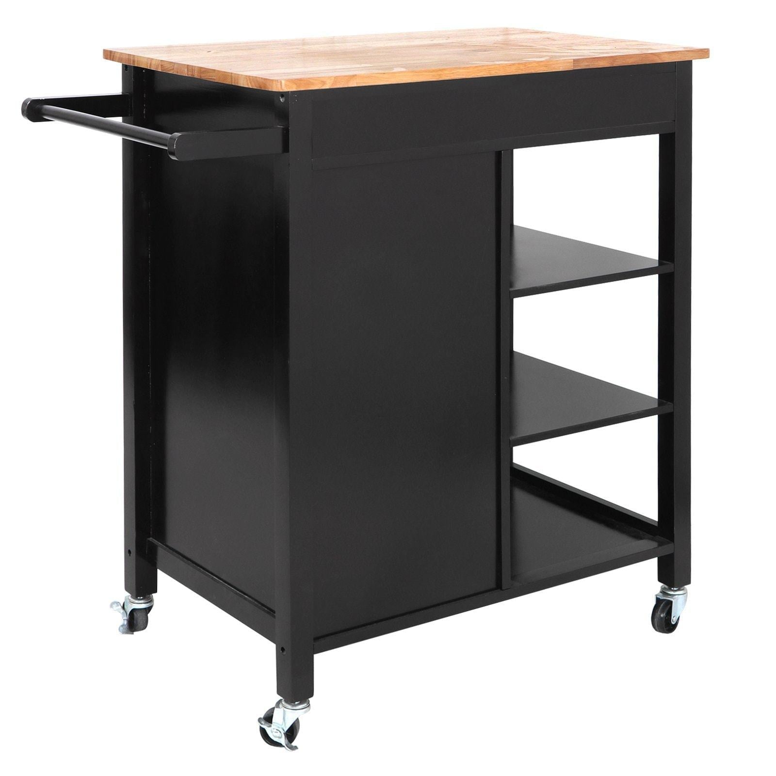 Featured zenstyle 4 tier rolling kitchen island utility wood trolley serving cart kitchen storage cart w towel rack rubberwood butcher block countertop cabinet drawer shelves