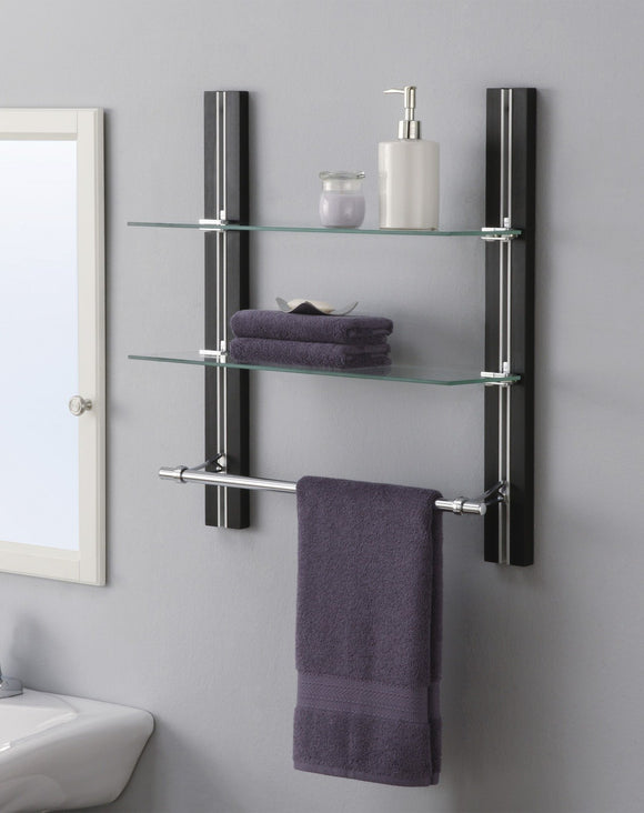 New organize it all mounted 2 tier adjustable tempered glass shelf with chrome towel bar