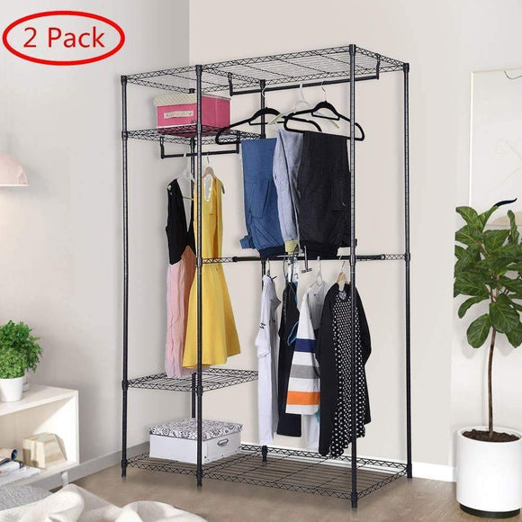 S AFSTAR Safstar Heavy Duty Clothing Garment Rack Wire Shelving Closet Clothes Stand Rack Double Rod Wardrobe Metal Storage Rack Freestanding Cloth Armoire Organizer (2 Packs)