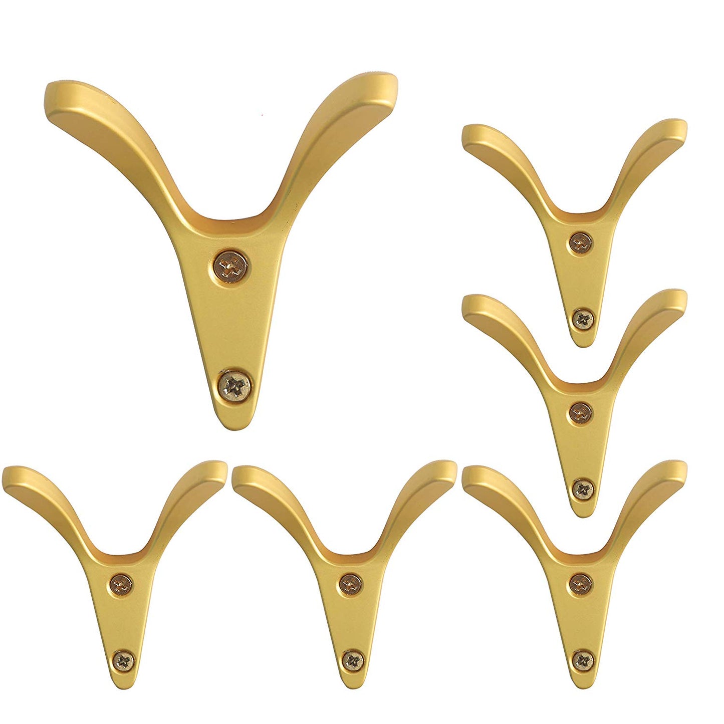 WEBI Wall Hook : Modern, Heavy-Duty, Decorative, Double V-Hook, Coat Hook, Towel Holder, Key Hanger, Metal Utility Hook for Bathroom Shower, Closet, Entryway, Kitchen, V-XSG-G-6 (Golden, 6 Packs)