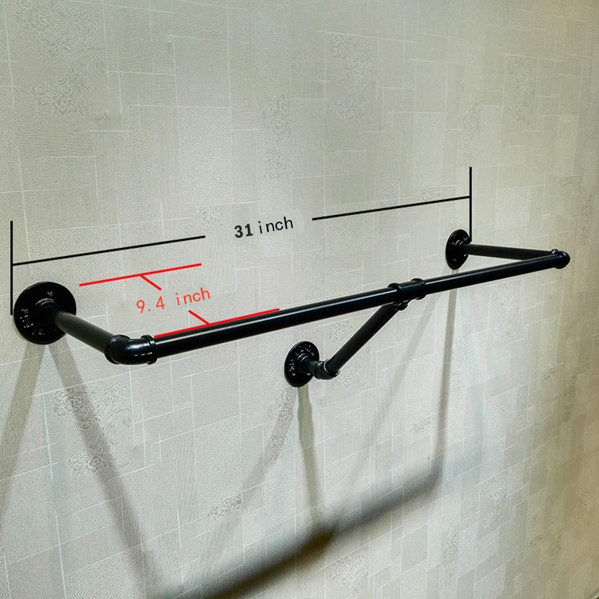 Budget warm van industrial retro wall mounted pipe shelf bathroom hanging towel rack black metal bedroom clothing rod garment rack one pipe shelves 31 5 l