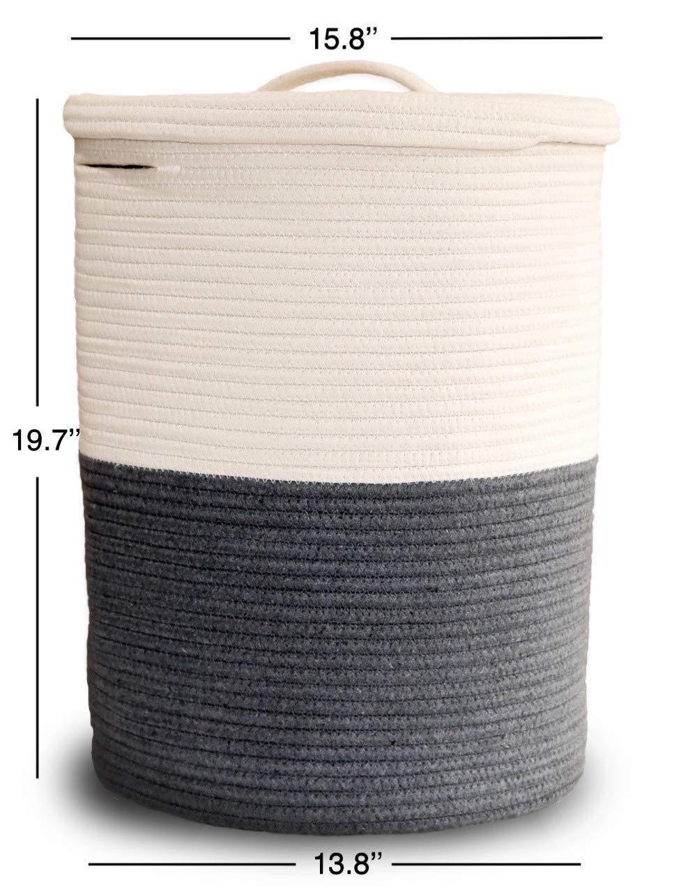 Related extra large cotton rope laundry basket with lid laundry hamper with lid woven storage organizer for blankets pillows towels clothes toys baby nursery bathroom living room kitchen dark gray white