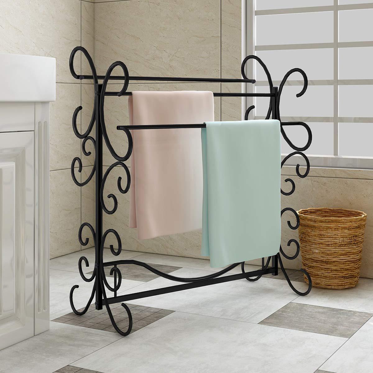 Top homerecommend free standing towel rack 3 bars drying rack metal organizer for bath hand towels outdoor beach towels washcloths laundry rooms balconies bathroom accessories