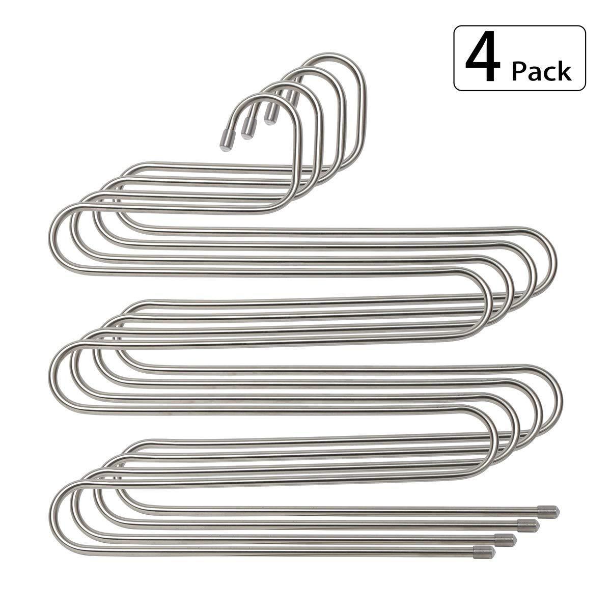 Heavy duty stephenie 4 pack s type 5 layer stainless steel hanger with multifunctional for pants tie scarf anti skid scarf towel clothes