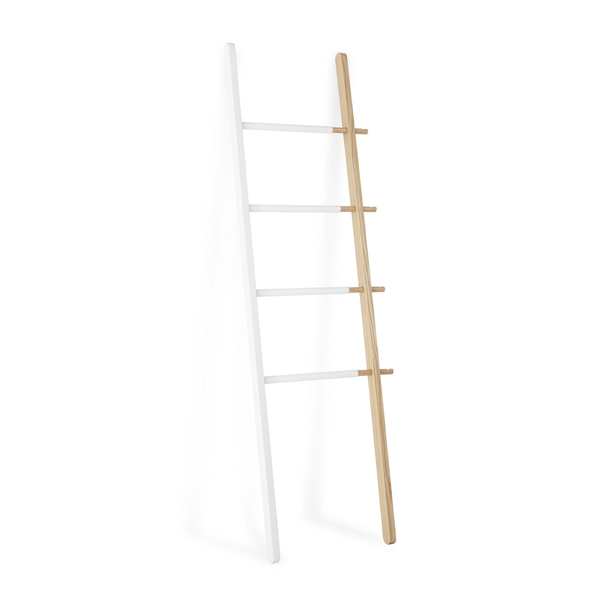 The best umbra hub ladder adjustable clothing rack for bedroom or freestanding towel rack for bathroom expands from 16 to 24 inches with 4 notched hooks white natural