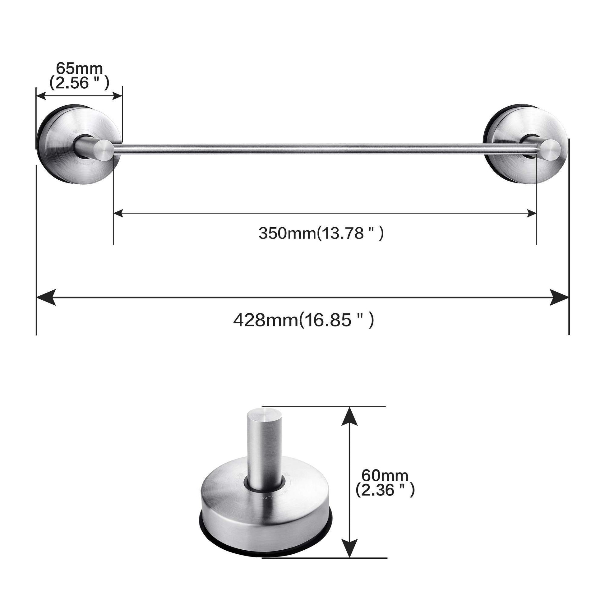 Heavy duty jomola 17 inch vacuum suction cup shower towel bar for bathroom drill free kitchen hand towel rack holder storage hanger stainless steel brushed finish