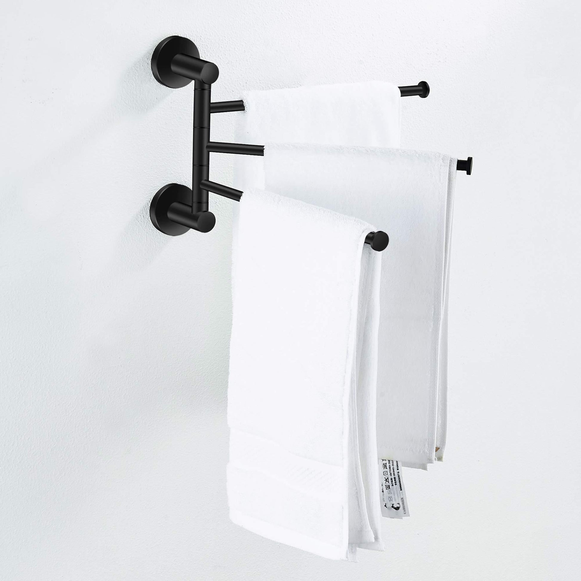 Get towel rack bathroom swivel towel bar 3 multi fold able arms rotation organizer swing towel shelf space saving hanger kitchen hand towel holder wall mount stainless rubber matte black marmolux