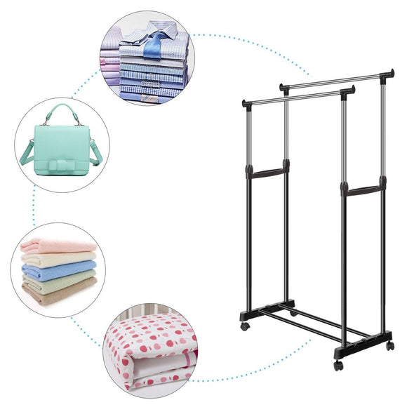 Great bluefringe drying rack best houseware heavy duty double rail clothes laundry cloth dryer laundry rack for jacket dress towels shirts