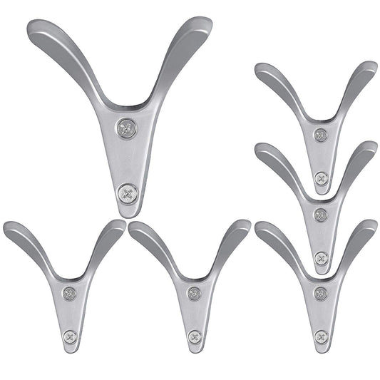WEBI Wall Hook : Modern, Heavy-Duty, Decorative, Double V-Hook, Coat Hook, Towel Holder, Key Hanger, Metal Utility Hook for Bathroom Shower, Closet, Entryway, Kitchen, V-XSG-LG-6 (Silver, 6 Packs)