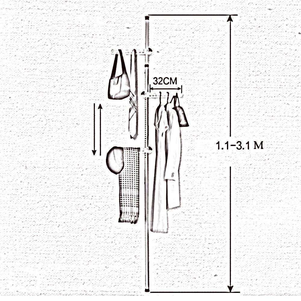 XQY Clothes Stand Coat Racks Portable Indoor Garment Rack Tools-Free DIY Coat Hanger Clothes Wardrobe Heavy Duty Stainless Steel Poles and Bars. Reach Hook Included.Space Fit and Saver. Stable and