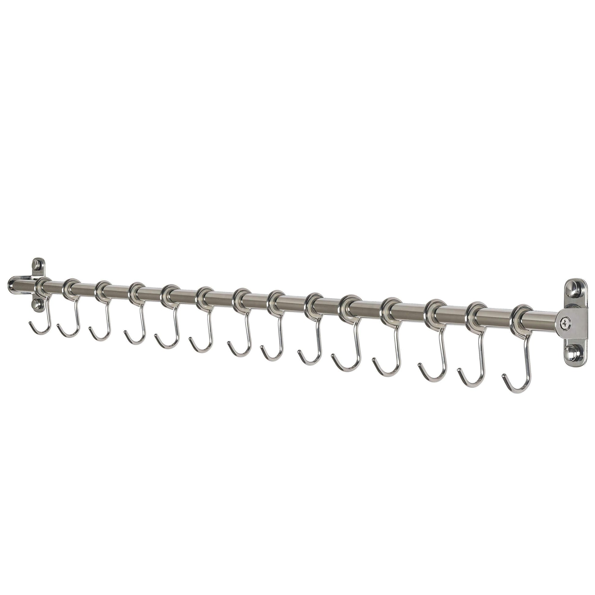 Featured webi kitchen sliding hooks solid stainless steel hanging rack rail with 14 utensil removable s hooks for towel pot pan spoon loofah bathrobe wall mounted