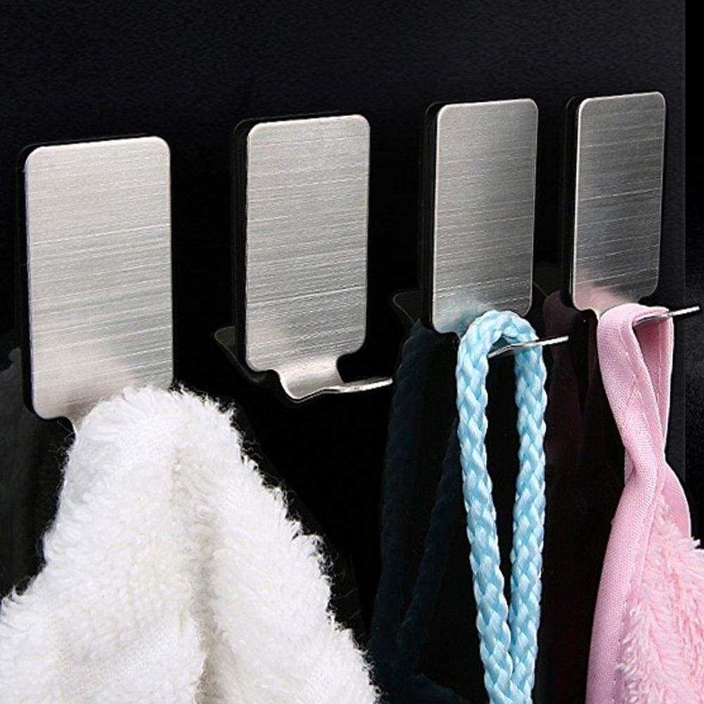 Save on diruishen 8 pack stainless steel brushed 3m self adhesive mini robe hook cloth key hat towel racket hooks rustproof kitchen utensil 8 pack wide hooks