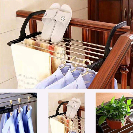 Cheap candumy folding laundry towel drying rack balcony windowsill fence guardrail corridor stainless steel retractable clothes hanging racks with clips for drying socks set of 2