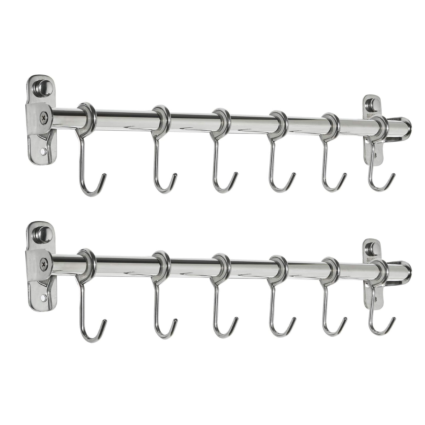 Get baoef kitchen sliding hooks solid stainless steel hanging rack rail with 12 utensil removable s hooks for towel pot pan spoon loofah bathrobe wall mounted