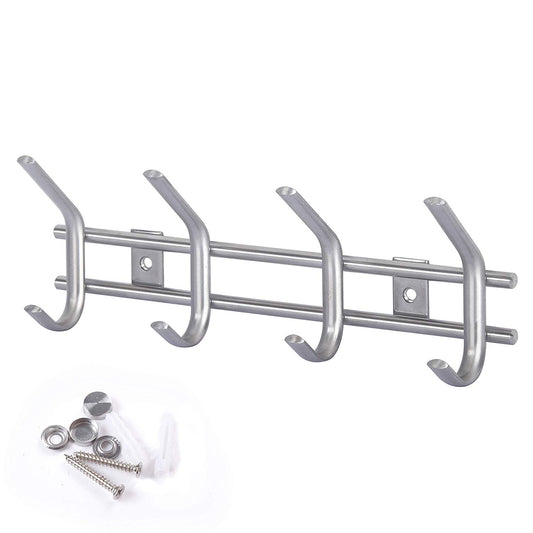 WEBI Coat Rack Wall Mounted,4 Coat Hooks for Hanging Coats,Stainless Steel Hook Rack Hook Rail Wall Coat Rack with Hooks Coat Hanger Wall Mount Coat Hooks for Entryway,Brushed Nickel