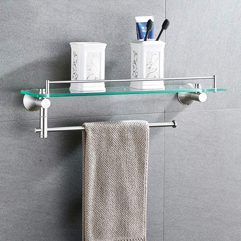 Get deed wall hanging mount rack toilet stainless steel double shelf tempered glass bathroom wall hanging towel rack 2 layers storage rack 612218cm