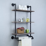 Save industrial bathroom shelves wall mounted with 2 towel bar 24in rustic pipe shelving 3 tiered wood shelf black farmhouse towel rack metal floating shelves towel holder iron distressed shelf over toilet