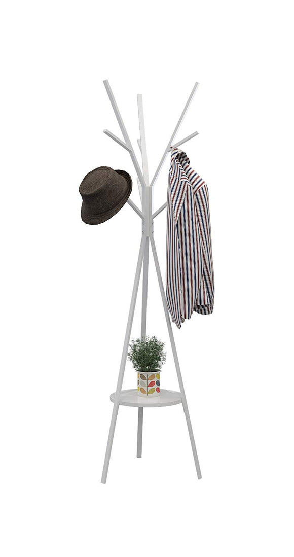 Homebi Coat Rack Hat Stand Free Standing Display Hall Tree Metal Hat Hanger Garment Storage Holder with 9 Hooks for Clothes Hats and Scarves in White,17.72