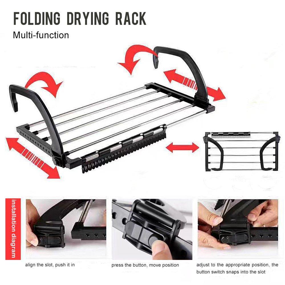 Discover the best candumy folding laundry towel drying rack balcony windowsill fence guardrail corridor stainless steel retractable clothes hanging racks with clips for drying socks set of 2