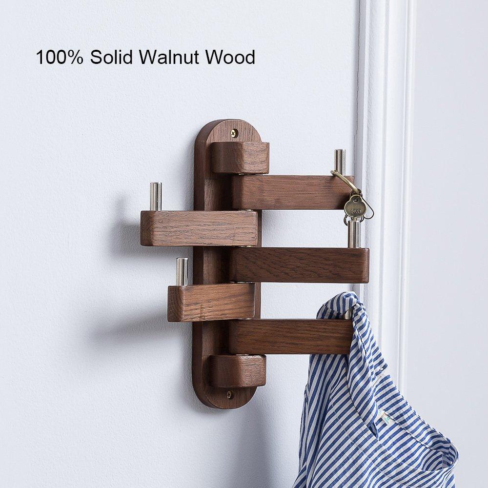 Amazon best solid wood swivel coat hooks folding swing arm 5 hat hanger rail multi foldable arms towel clothes hanger for bathroom entryway bedroom office kitchen kids garage wall mount accessories walnut wood