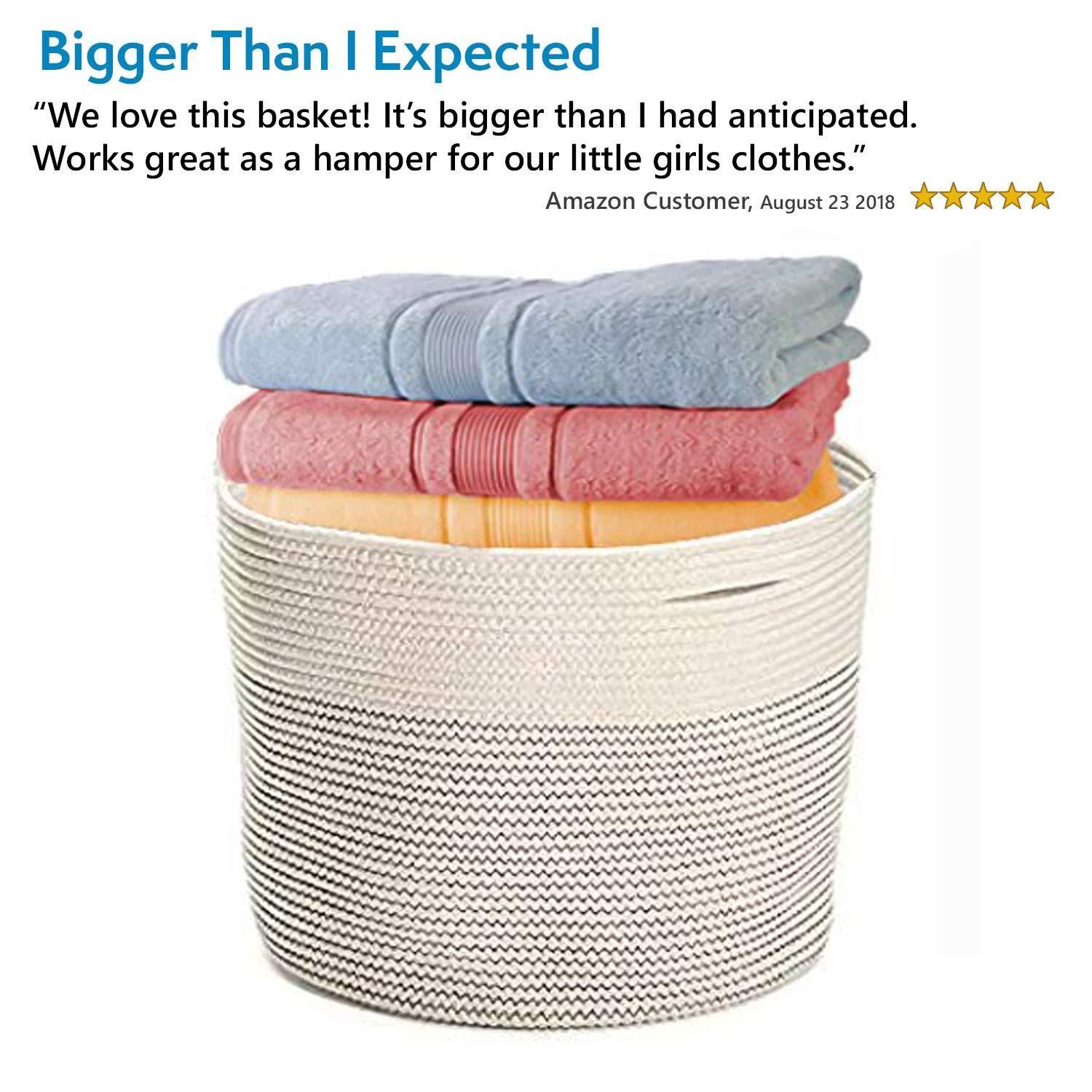 Save on solaya large rope basket storage 17x15 hand woven decorative large natural cotton basket with handles round laundry hamper clothes diapers toys towels blankets kids nursery