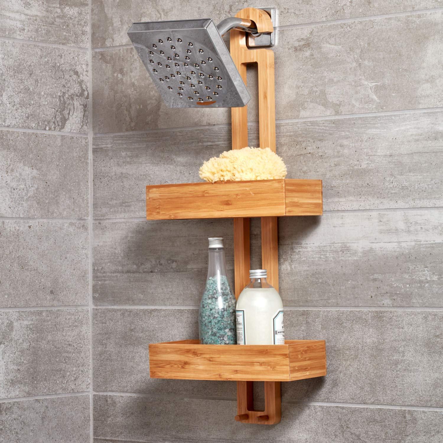 Online shopping idesign formbu bamboo hanging shower caddy for shampoo conditioner and soap with hooks for razors towels loofahs and more 11 05 x 5 32 x 26 68 natural finish