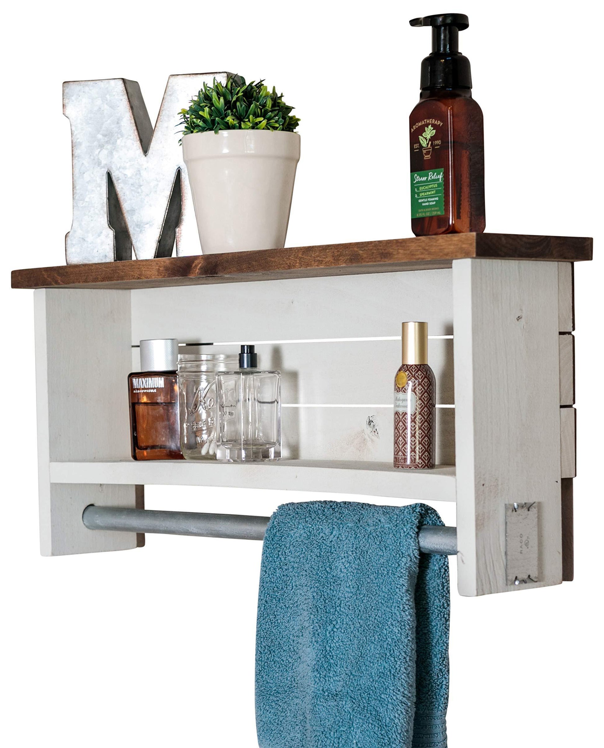 Discover the best drakestone designs bathroom shelf with towel bar solid wood wall mount modern farmhouse decor 12 x 24 inch whitewash