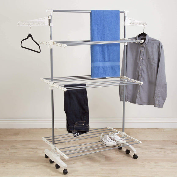 New heavy duty 3 tier laundry rack stainless steel clothing shelf for indoor outdoor use with tall bar best used for shirts towels shoes everyday home