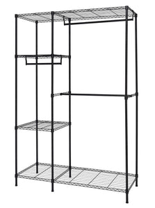 Finnhomy Heavy Duty Wire Shelving Garment Rack for Closet Organizer Portable Clothes Wardrobe Storage with Adjustable Shelves and Hangers,Thicken Steel Tube，Black
