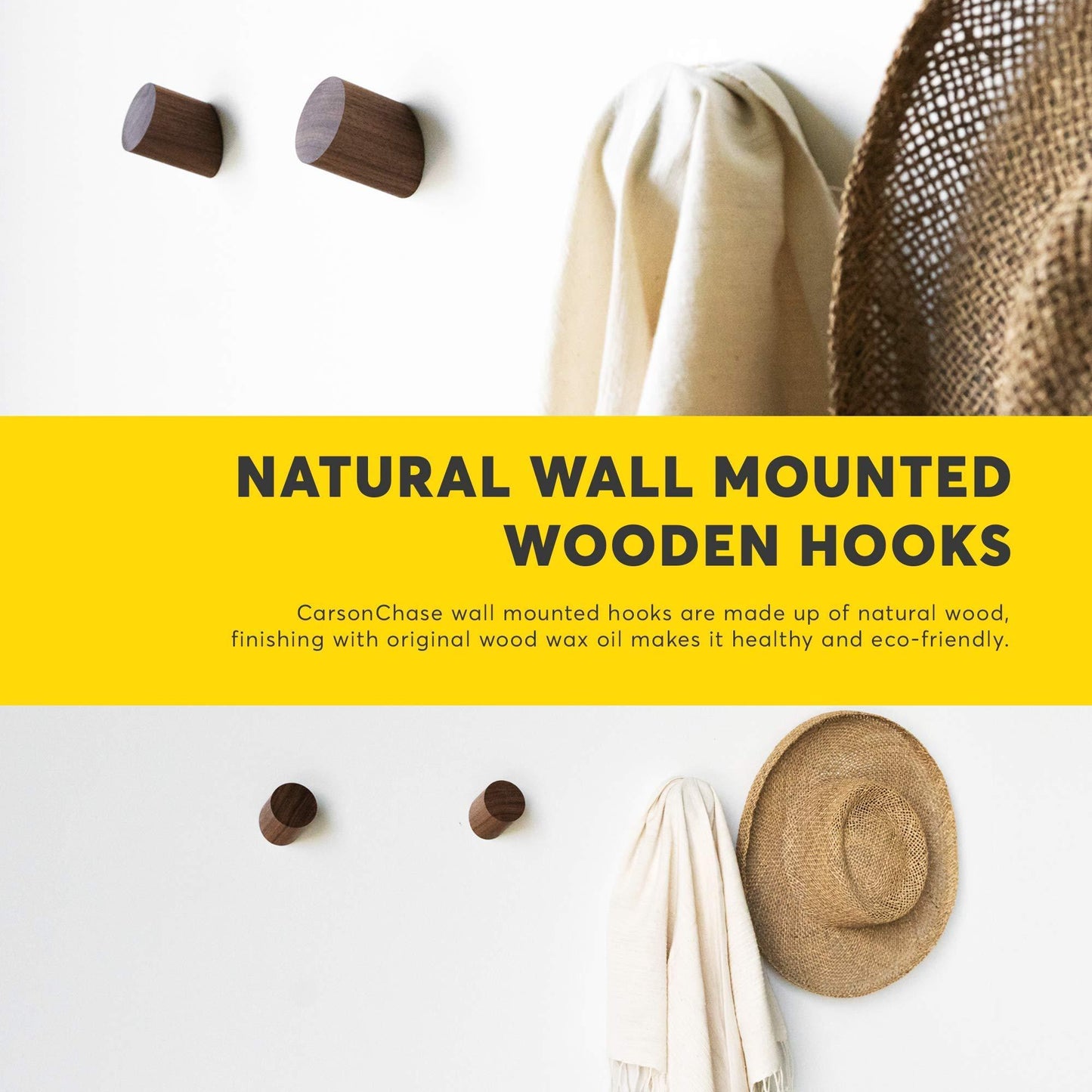 Exclusive black walnut wooden wall mounted coat hooks 6 pack bonus of 3 key hooks towel or hat rack keychain hooks hooks for hanging hats caps headphones jackets purses a kitchen wall organizer