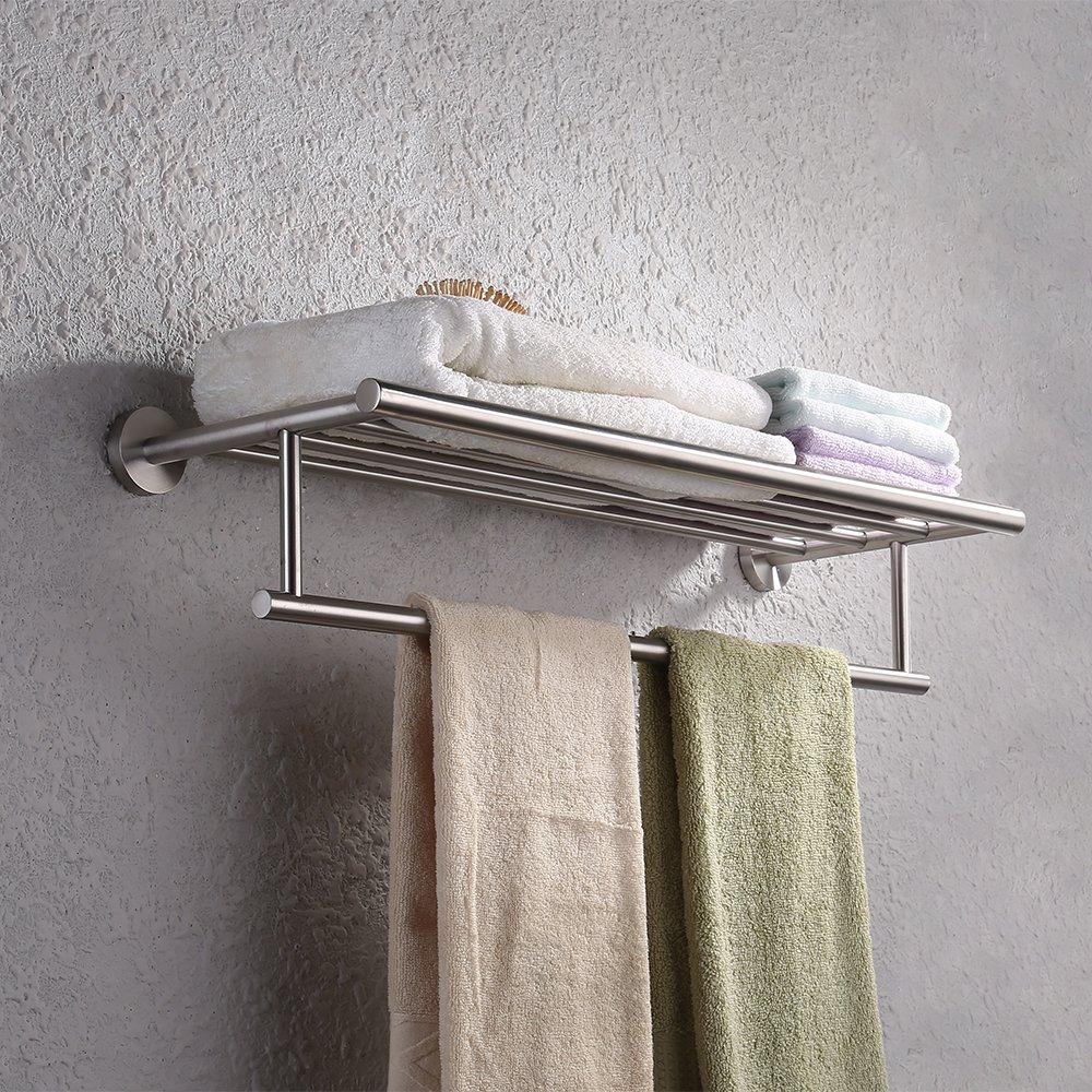 Related kes 24 inch large towel rack with shelf stainless steel single towel bar dual hanger storage organizer modern style wall mount brushed finish a2010s60 2