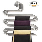 Kitchen pants hangers dexing s type multi purpose stainless steel magic space saving hangers clothes organizer for trousers towels ties and scarfs 5 pcs