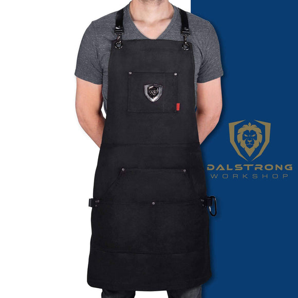 Heavy duty dalstrong professional chefs kitchen apron sous team 6 heavy duty waxed canvas 5 storage pockets towel tong loop liquid repellent coating genuine leather accents adjustable straps