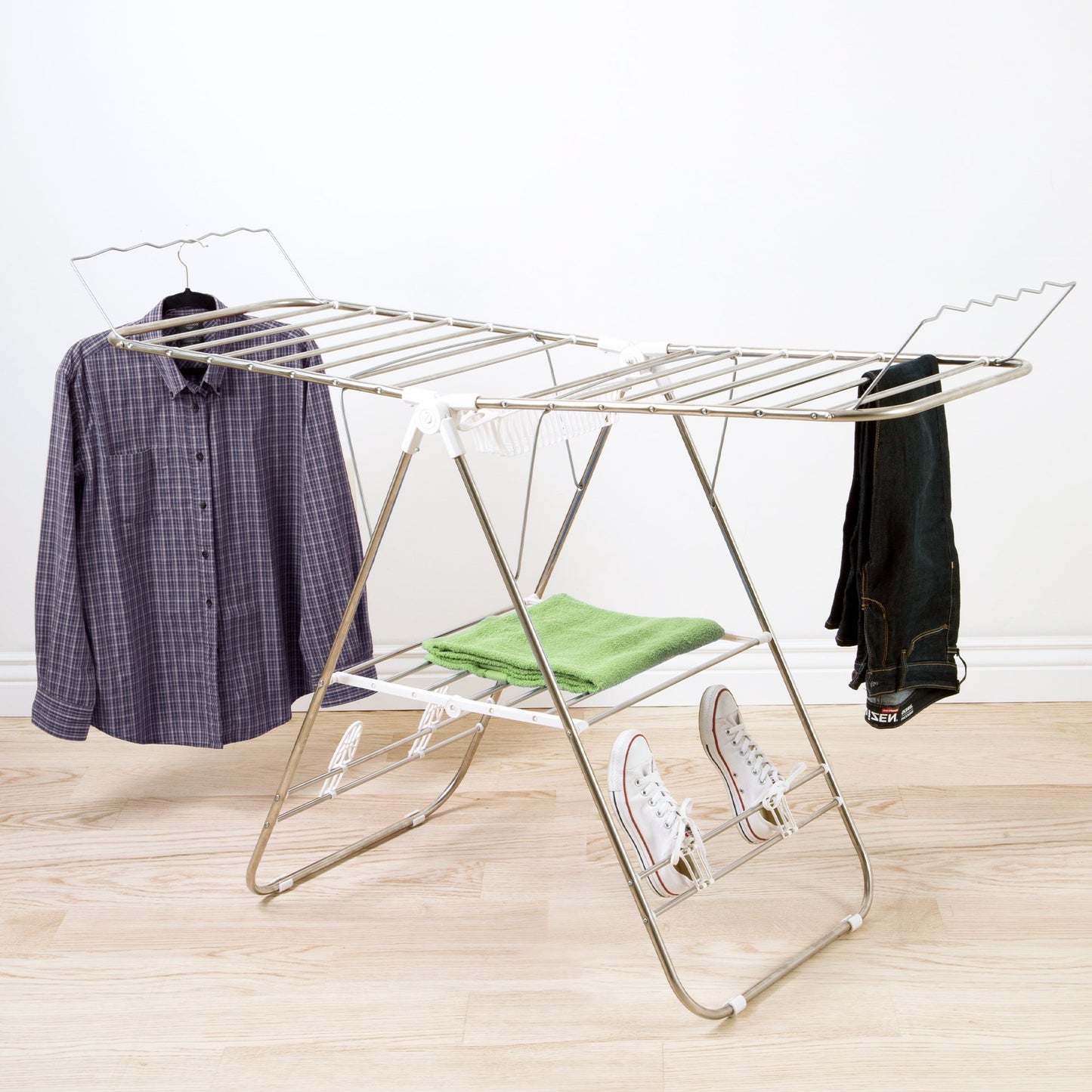 Storage organizer heavy duty laundry drying rack chrome steel clothing shelf for indoor and outdoor use best used for shirts pants towels shoes by everyday home