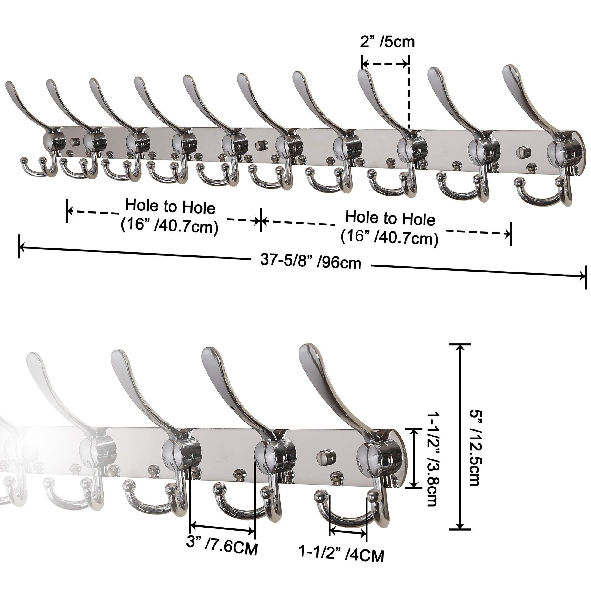 Top dseap wall mounted coat rack 10 tri hooks 37 5 8 long 16 hole to hole heavy duty stainless steel coat hook for coat hat towel robes mudroom bathroom entryway chromed 2 packs