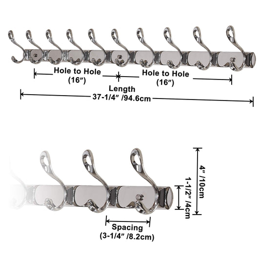 Purchase dseap wall mounted coat rack hook 10 hooks 37 5 8 long 16 hole to hole heavy duty stainless steel for coat hat towel robes mudroom bathroom entryway dual holes chromed 2 packs