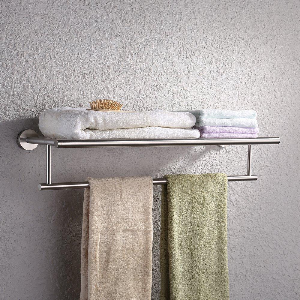 Results kes 24 inch large towel rack with shelf stainless steel single towel bar dual hanger storage organizer modern style wall mount brushed finish a2010s60 2