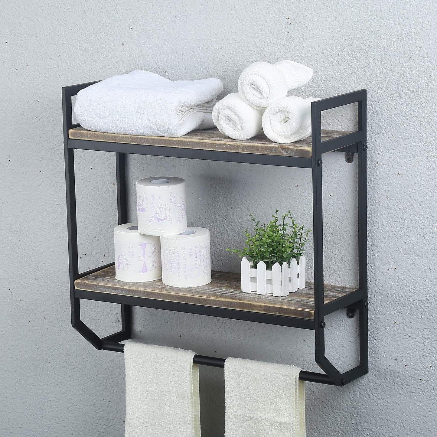 Discover the best 2 tier metal industrial 23 6 bathroom shelves wall mounted rustic wall shelf over toilet towel rack with towel bar utility storage shelf rack floating shelves towel holder black brush silver