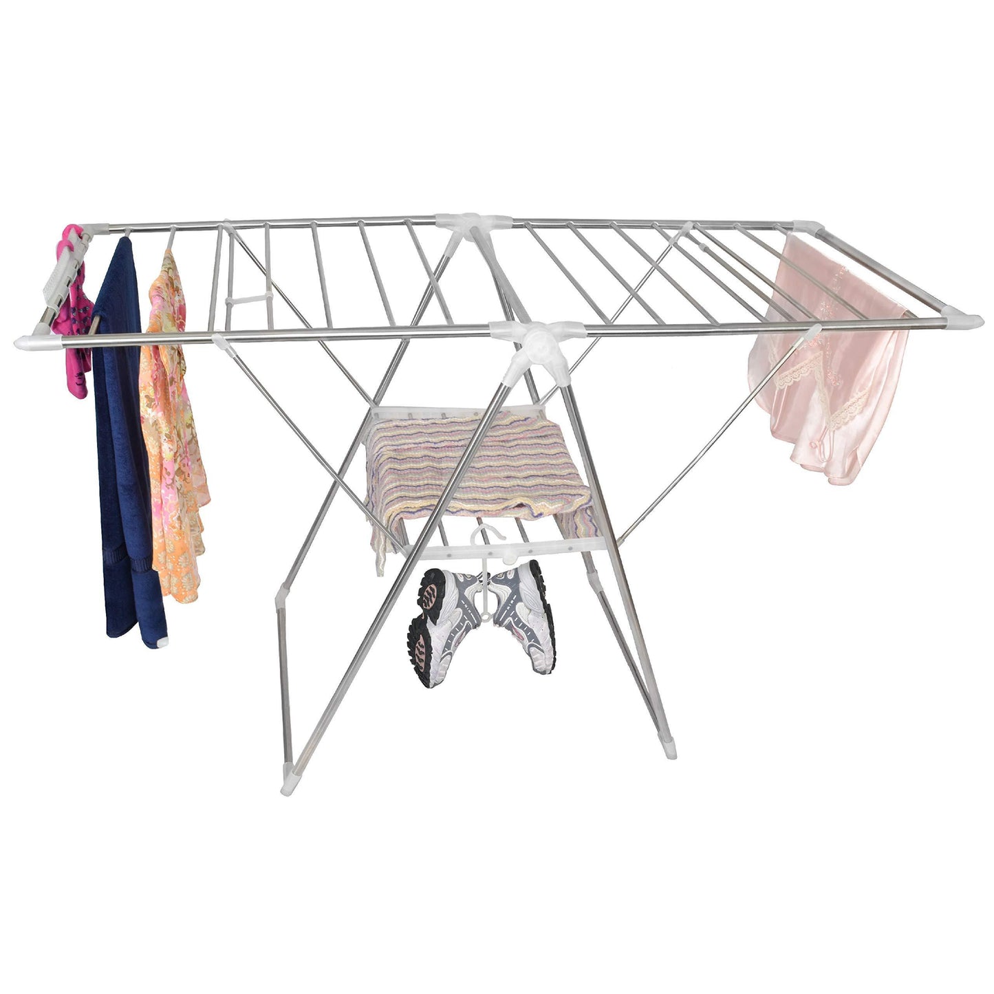 The best smart design heavy duty clothes drying rack w adjustable wings foldable design w 66 feet of drying space stainless steel metal drying clothes garments towels 61 x 39 57 inch silver