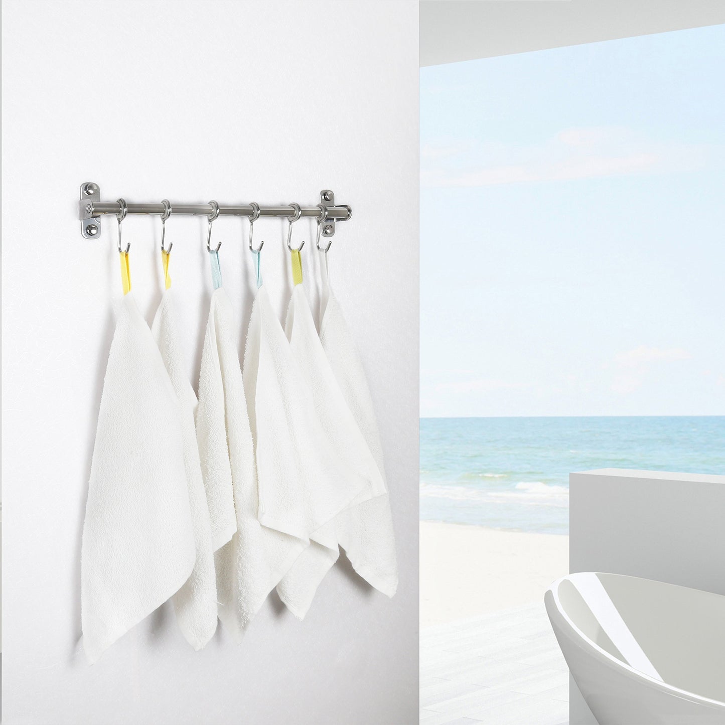 Discover the webi kitchen sliding hooks solid stainless steel hanging rack rail with 6 utensil removable s hooks for towel pot pan spoon loofah bathrobe wall mounted 2 packs