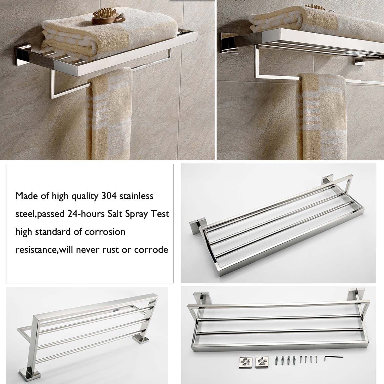 On amazon deluxe 24 inch 304 stainless steel bathroom dual layers towel bar shelves holder chrome polishing mirror polished wall mounted