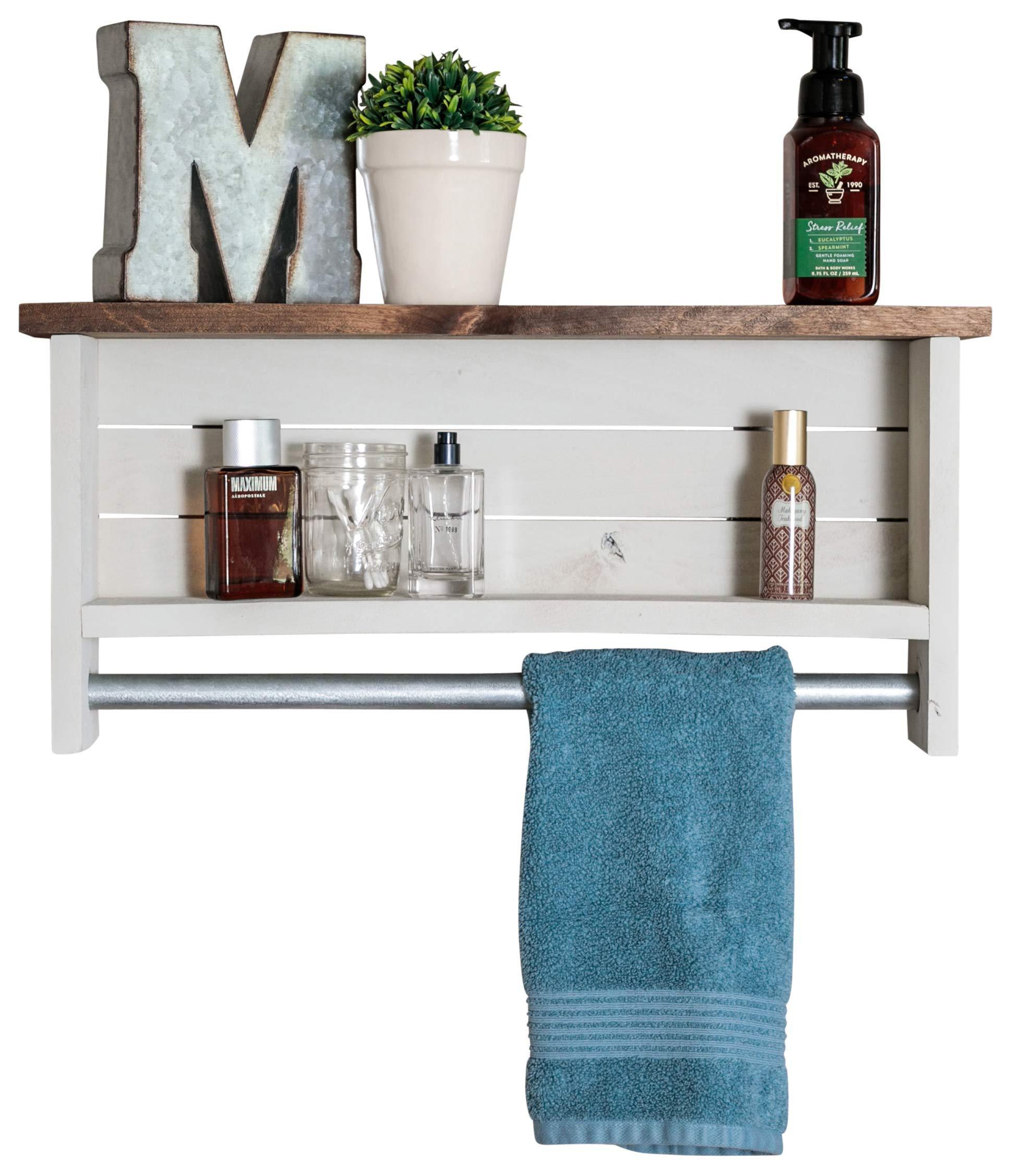 Cheap drakestone designs bathroom shelf with towel bar solid wood wall mount modern farmhouse decor 12 x 24 inch whitewash