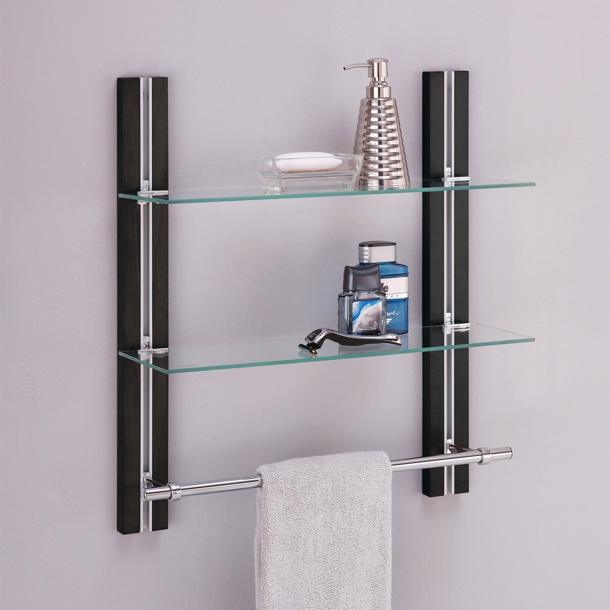 Online shopping organize it all mounted 2 tier adjustable tempered glass shelf with chrome towel bar