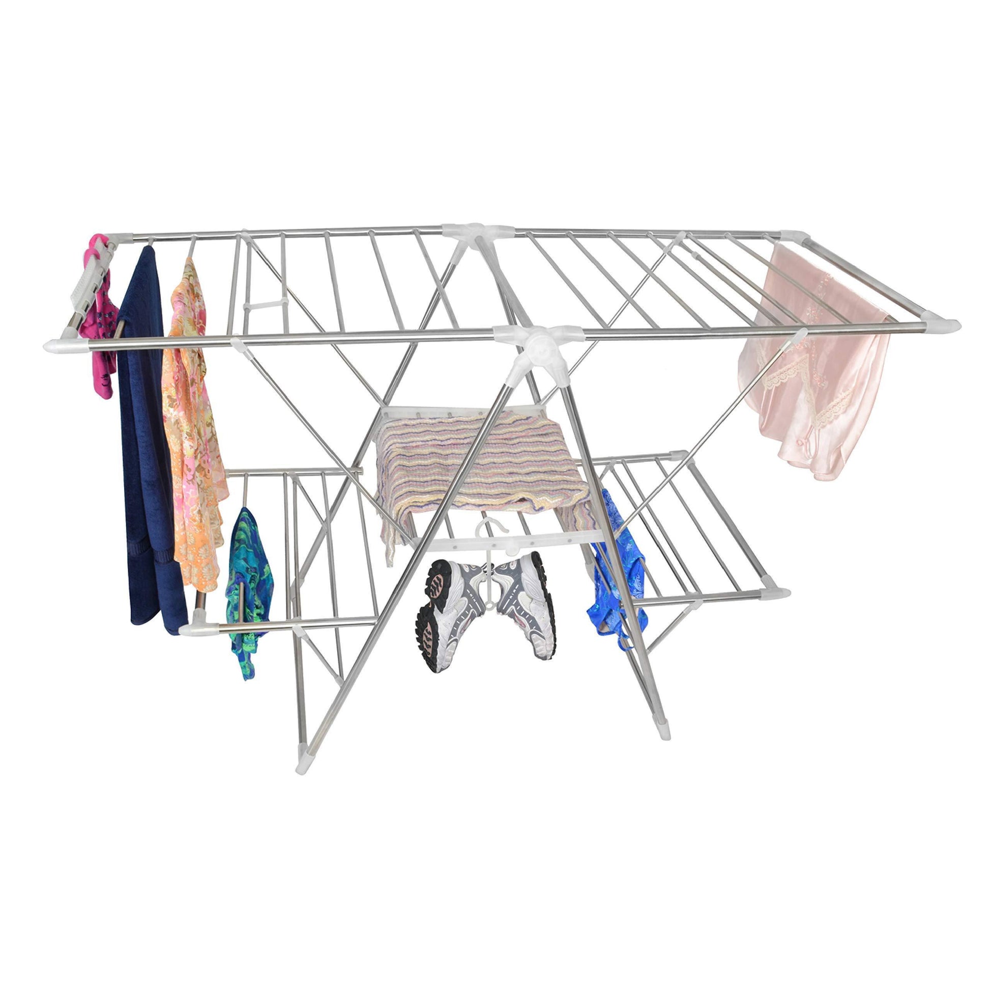 Top smart design heavy duty clothes drying rack w adjustable wings foldable design w 66 feet of drying space stainless steel metal drying clothes garments towels 61 x 39 57 inch silver