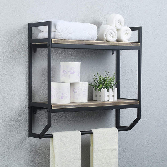 Buy 2 tier metal industrial 23 6 bathroom shelves wall mounted rustic wall shelf over toilet towel rack with towel bar utility storage shelf rack floating shelves towel holder black brush silver